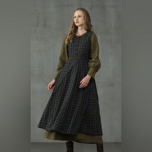 Linennaive Tartan Dress Pinafore with Pockets